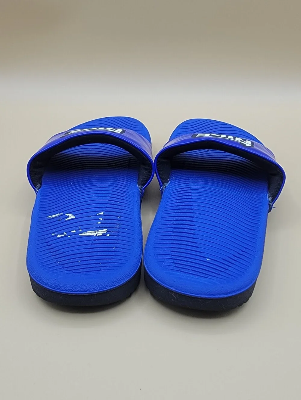 Nike Kawa Little Kid's Slides Sandals Size 1Y Blue Black White Pool Beach Sports